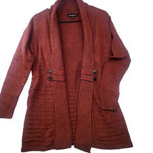 Fortune + Ivy Open Front Heavy Knit Cardigan Button Detail Small Rust
